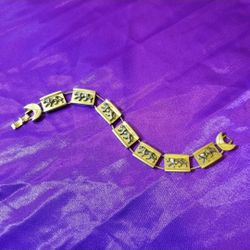 Panther Double Chain Slide Bracelet Gold Tone Vintage Cat Puma Charm Jewelry 7"+