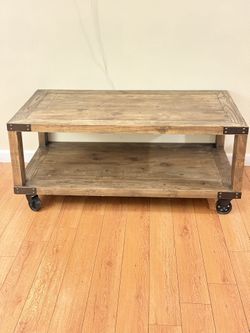 Gracie Oaks Nathanial Reclaimed Wood Coffee Table w/ Wheels & Storage Reclaimed Wood Coffee Table w/ Wheels & Shelf – Solid & Stylish 
