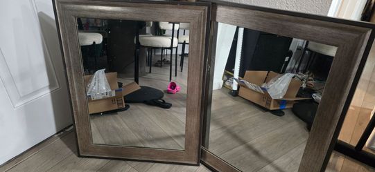 Gray Wood-Tone Framed Wall Mirrors – Set of 2
