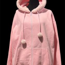 Dolls Kill Sugar Thrillz Pink Zip Hoodie Sweat Jacket Sz S Faux Fur Pockets NWOT