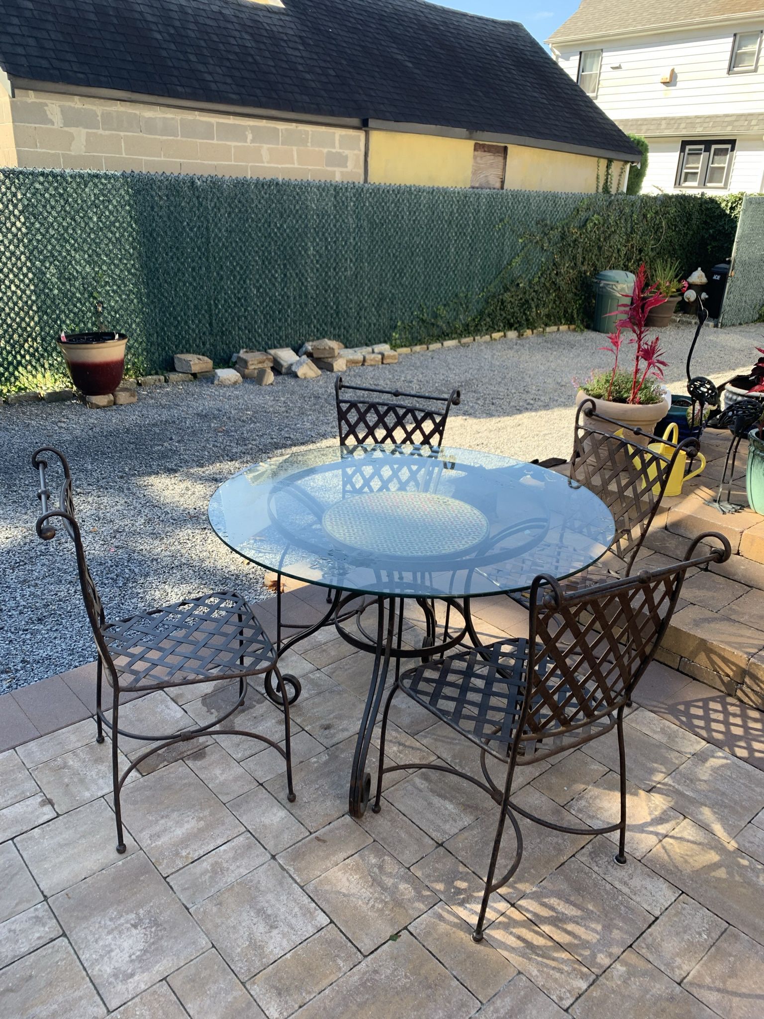 Pier 1 Glass And Wrought Iron Table With Four Chairs Set