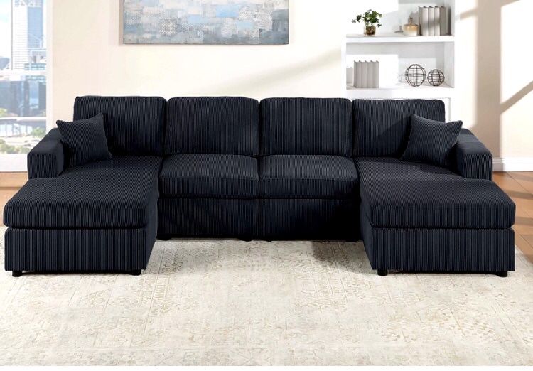 Beautiful U-Shaped Corduroy Sectional Sofa