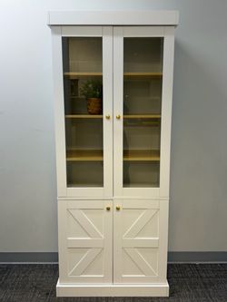 New, Already Assembled✨71" Tall Farmhouse Bookshelves with Glass Doors, Large Wooden Bookcase with Adjustable Shelves, Storage Cabinet for Living Room