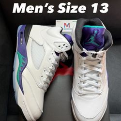 Air Jordan Retro 5 Grape Men’s Size 13 Nike Grapes Black Metallic Reimagined Fire Red White Cement 4 AJ 3 Aqua 8 Fresh Prince OG Travis Scott High Low