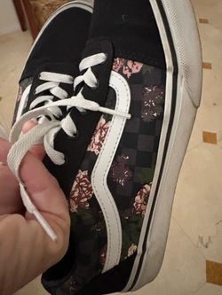 Vans floral black grey checker shoe women size 6