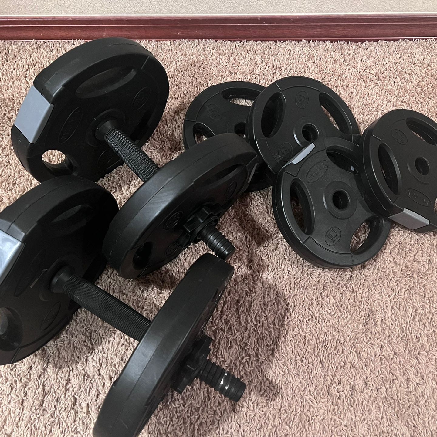 Vivitar Adjustable Dumbbell Weights Training Set Total of 35lb 2 Bars 5lb 2.5lb Plates for Sale in Bothell WA OfferUp