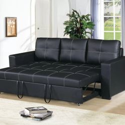 Sleeper Sofa Black Leatherette, Solid Wood, Others. New Especial Price 