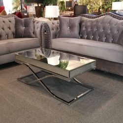 Brand New Gray Velvet Modern Sofa + Loveseat 2PCs Set
