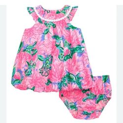 Lilly Pulitzer Baby Paloma Bubble Dress Pink Floral Infant Sz 12-18m