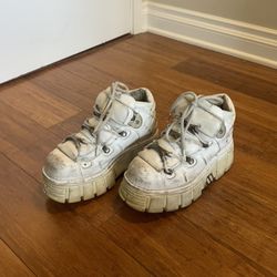 New Rock White Platform Leather Ankle Boots