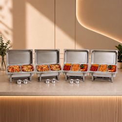 Set of 4 stainless steel chafing dishes, each with a 10-quart capacity