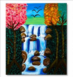 Waterfall Cascade painting 40x40 cm