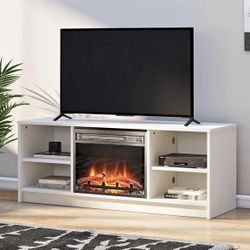 Fireplace TV Stand, for TVs up to 55", White