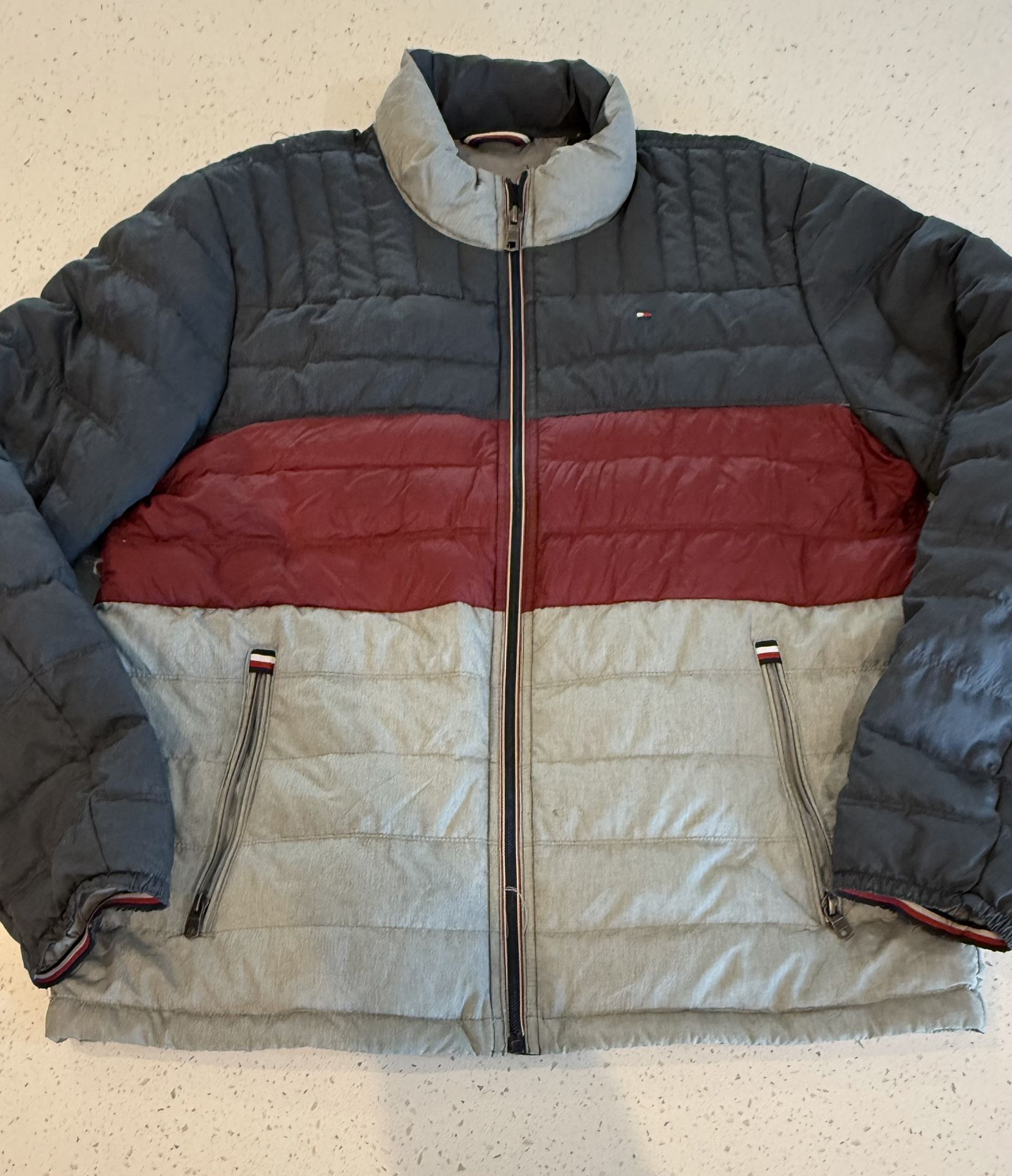 L Tommy Hilfiger Natural Down Packable Quilted Flag Full Zip Puffer Coat Jacket