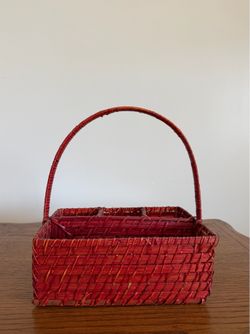 Red woven utensil caddy
