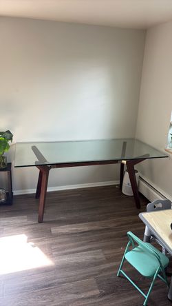 Glass Top Dining Table with Wood Legs