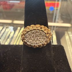 14KT Gol Textured Ring W/ Cluster Diamond 43358-1