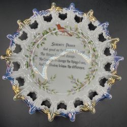 Vintage Reticulated Porcelain "Serenity Prayer" Decorative Plate – Cardinal & Floral Design