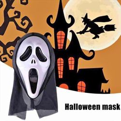 👻 Ghost Face Halloween Mask with Black Hood – Classic Scary Horror Costume for Adults & Teens 🎃