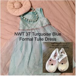 NWT 3T Easter Turquoise Formal Tulle Dress & Sz 8-9 Mini Melissa Shoes Outfit