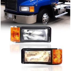 Hpdmauto Pair Set headlights for Mack,Replacement Headlamp with turn Signal Bulb Compatible with 1 Mack CH600 CH612 CH613 CL600 CL700 semi Tru