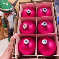 Vtg Miro Star Christmas Ornaments  Fuchsia Pink 6 Pack 