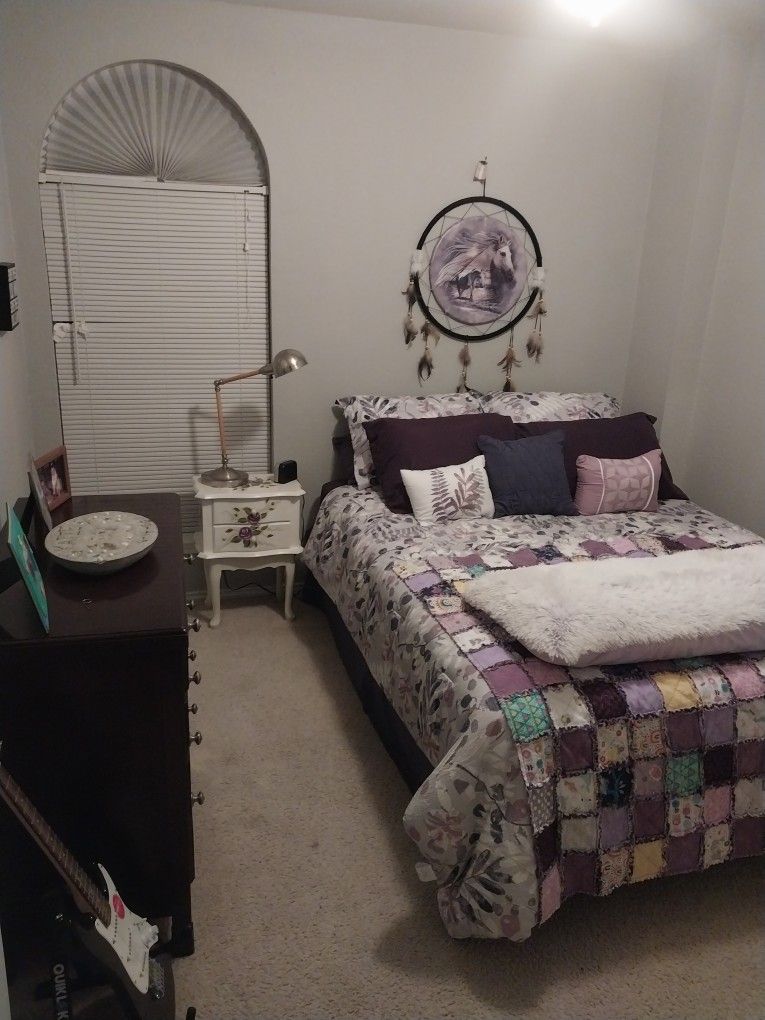 $525 New Bedroom Set queen bed mattress box spring dresser night stand  sheets pillows