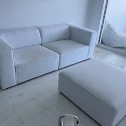 Linen Couch & Ottoman Set