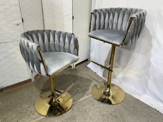 CHAIRUS Grey Velvet & Gold Adjustable Swivel Barstools (Set of 2)