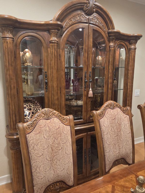 Dining Set – Table, 8 Chairs, China Cabinet