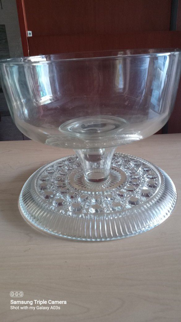 Vintage Antique Glass Dome Cake Plate /Punch Bowl 