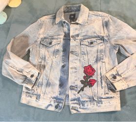 Gap Light Wash Denim Jacket with Rose Patch