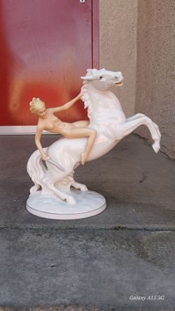 Porcelain Figurine Woman on Rearing Horse