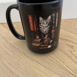 Coffee Cup Mug With Cat And Books