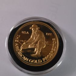 GOLD ROUND COIN 1977 PROSPECTOR GEM MINT