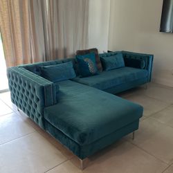 2-Piece Teal Tufted Sectional Sofa