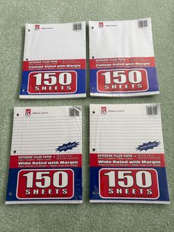 American Scholar Filler Paper 150ct 4-Pack College & Wide Ruled 10.5 x 8 Lot