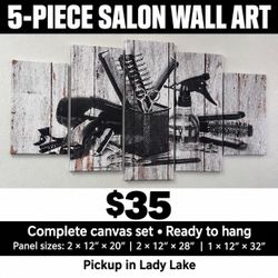 Title: 5-Piece Salon / Barbershop Canvas Wall Art – $35