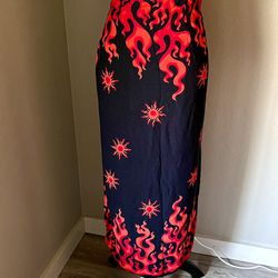 Hot Flamin Fire Red & Black Wrap Sun Around Rayon Skirt-one Size