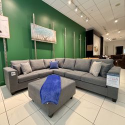 WASHABLE 🧼 Dark Grey L-Sectional Couch w/ Ottoman 🇺🇸