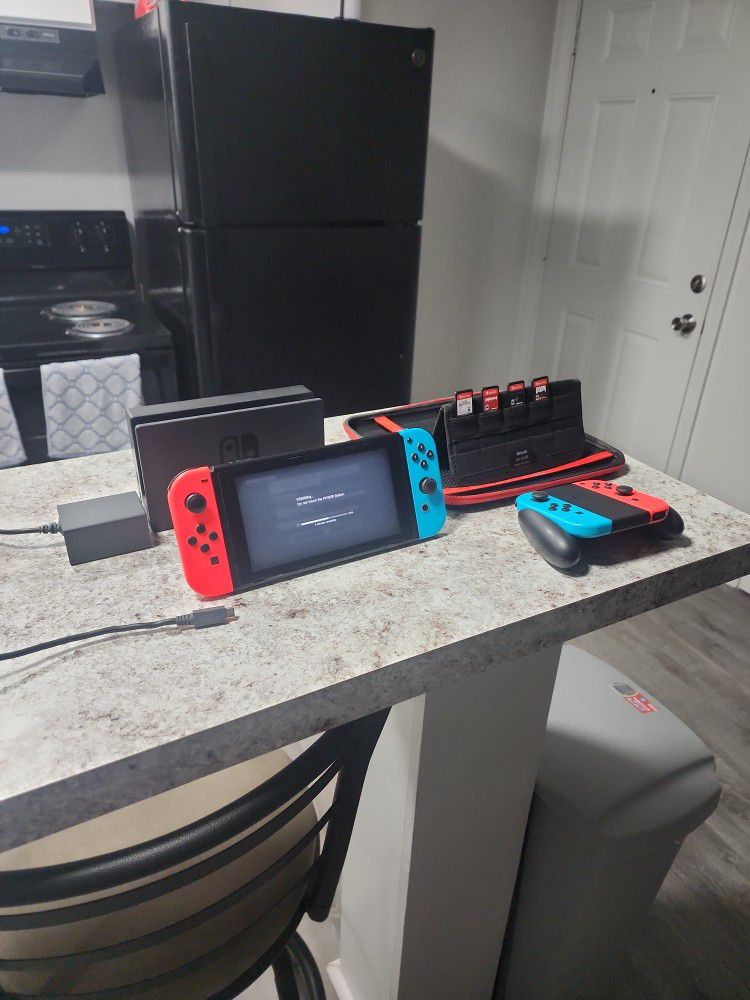 Nintendo Switch With Case, Extra Controller, And Games