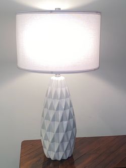Modern Farmhouse Table Lamp with the Textured White Ceramic Base and New Lampshade H28”