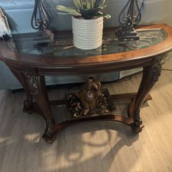 Solid wood, glass and iron entrance table! This table  will add elegance to any home! 