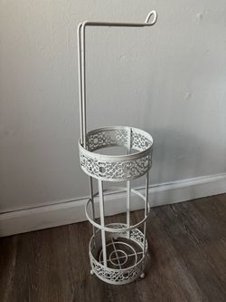 White Decorative Toilet Paper Holder Stand with Storage