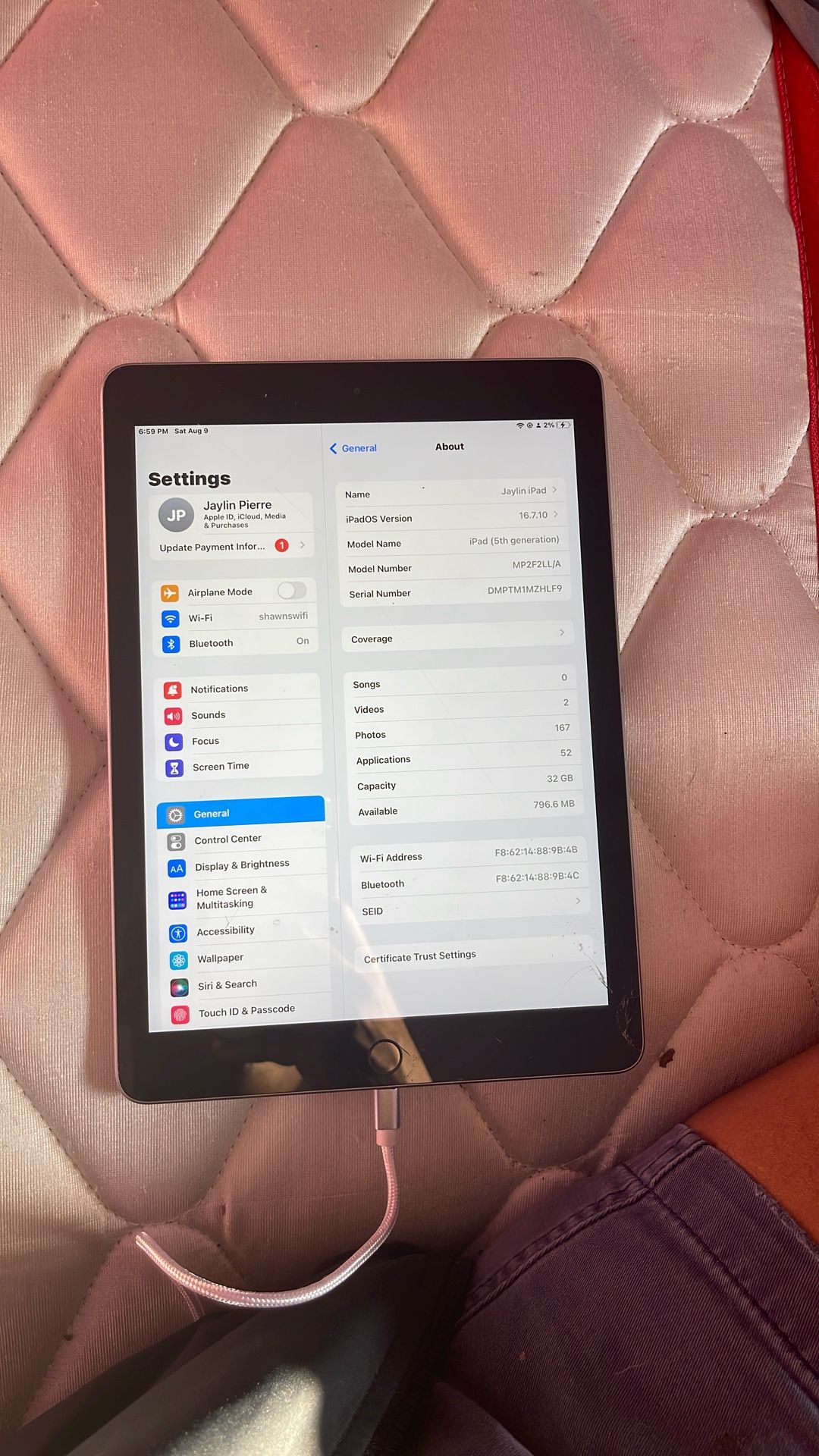 Silver iPad 5th Generation 34gb