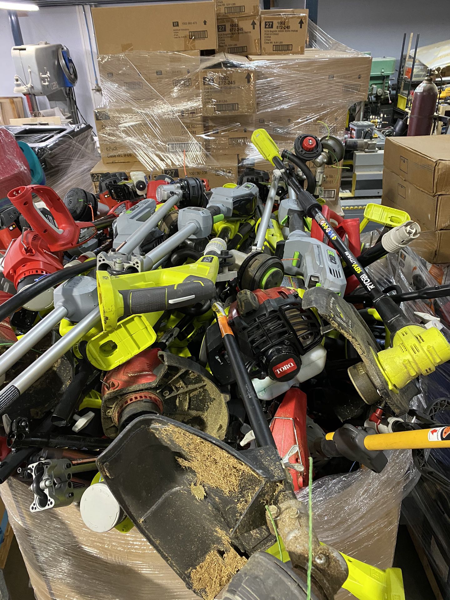 74 Dewalt, Toro, Ryobi and Ego Weed Eaters, Chainsaws, Trimmers and Blowers! No Batteries. Huge Pallet! Excellent Condition!