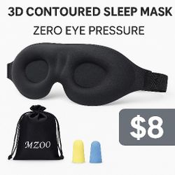 MZOO 3D Contoured Sleep Mask with Earplugs & Pouch – Zero Eye Pressure – $8