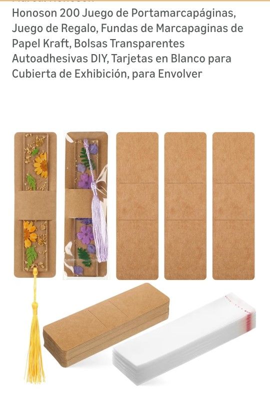 Honoson 200 Juego de Portamarcapáginas, Juego de Regalo, Fundas de Marcapaginas de Papel Kraft, Bolsas Transparentes
