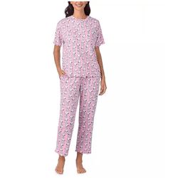 NWT Peanuts Snoopy Short Sleeve and Pant Pajama Set Pink Size L