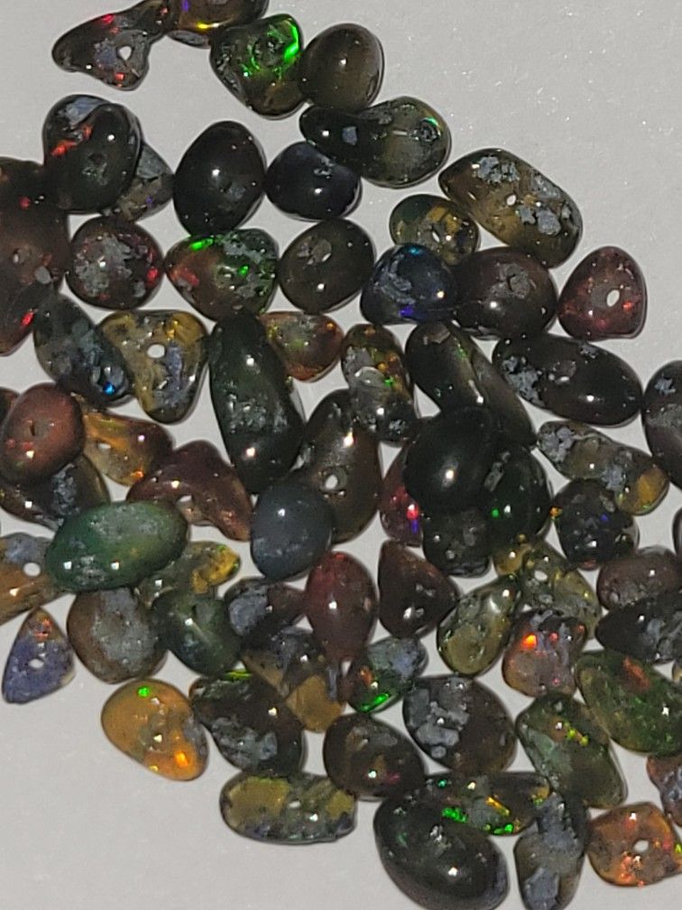 40pcs. Natural Black Ethiopian Fire Opal Polished Pre Drilled